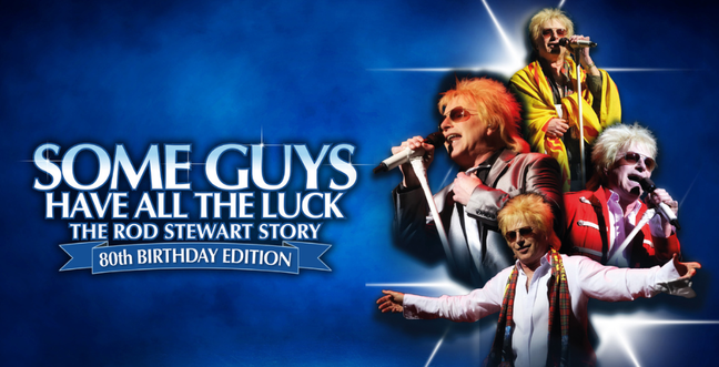 A collage of a man with blonde hair singing in different outfits against a blue background with the title 'Some Guys Have All The Luck'
