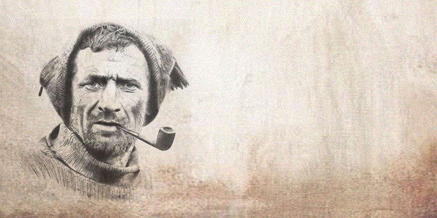 A man with a pipe in his mouth against a brown backdrop