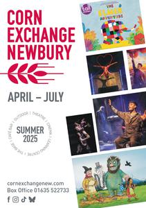 A white cover of a brochure with the logo 'Corn Exchange Newbury' and the date 'April - July Summer 2025'