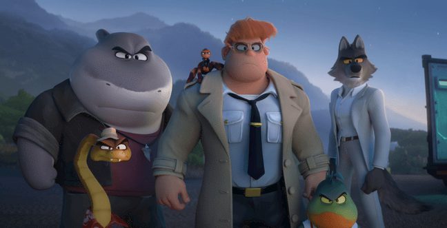 A group of cartoon characters with a man, a hippo, a wolf, a snake and a gecko