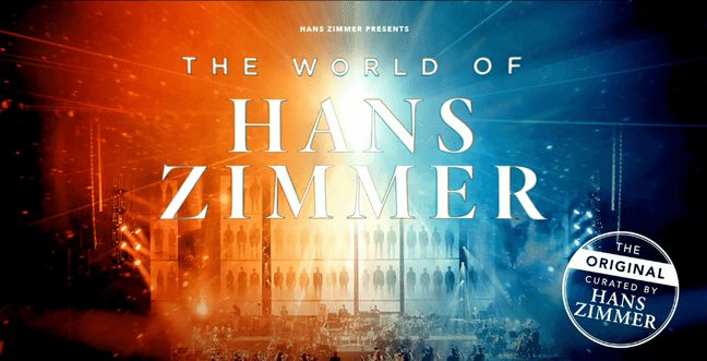 A multi-coloured image of a concert with the title 'The World of Hans Zimmer' on top