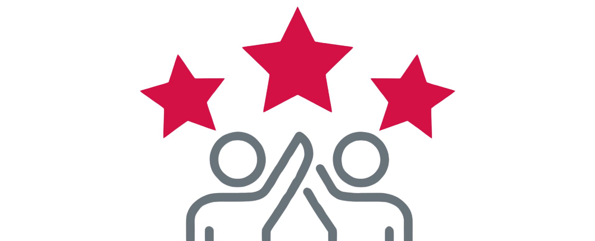 Two people high-five while red stars float above them