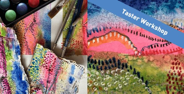 two images side by side of colourful watercolour landscapes