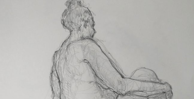 Line drawing of a body with hair scraped up