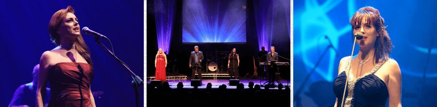 Three images of singers on stage