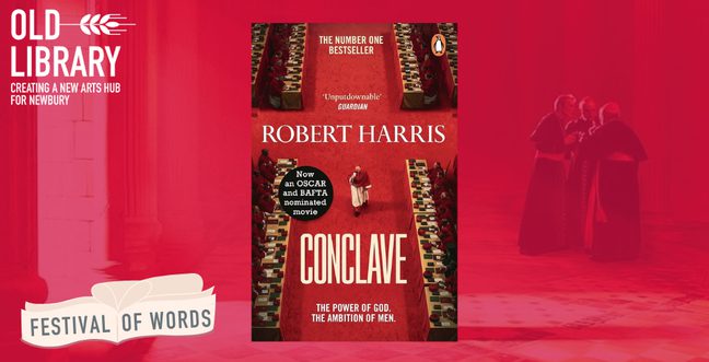 An image of a novel cover with the title 'Conclave'. Text reads 'Festival of Words'.